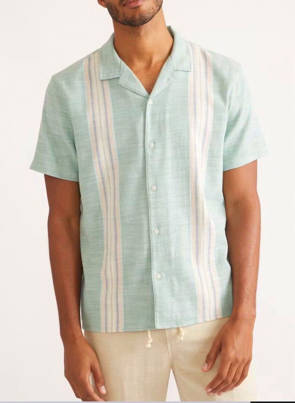 Marine Layer Shirt Short Sleeve Stretch S Selvage Resort Malachite Multi Stripe